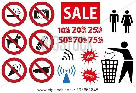 Vector prohibitive, sale, bonus, ecology and other signs