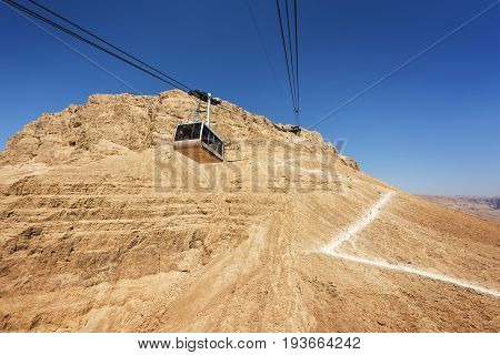 Cable car heading to the top of Masada National Park