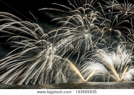 Fireworks On The Lake In A Summer Night