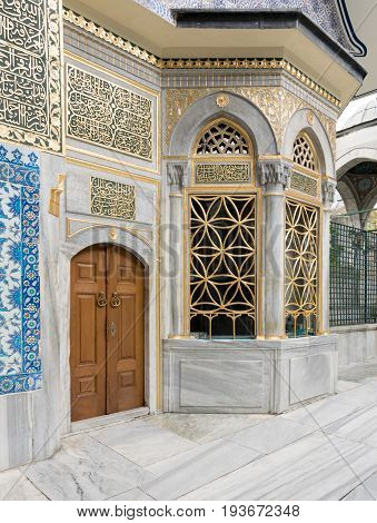 Exterior view of the shrine of Hazrat Abu Ayub Ansari Eyup Sultan Mosque, Istanbul, Turkey