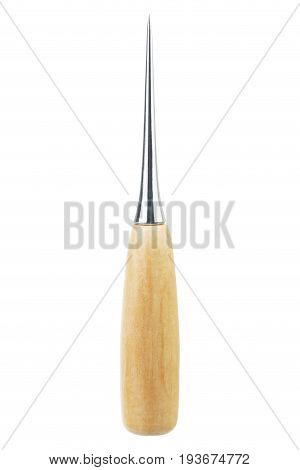 New awl with wooden handle isolated on white background