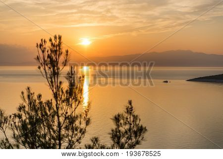 Beautiful and amazing sunset in Greek Island Thasos