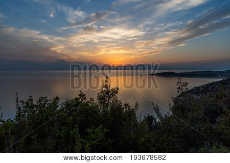 Beautiful and amazing sunset in Greek Island Thasos