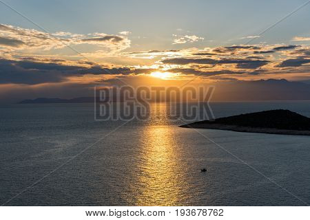 Beautiful and amazing sunset in Greek Island Thasos