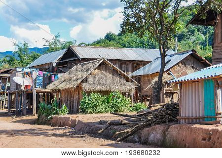 Wooden Houses In A Small Community Near Muang Sing, Laos