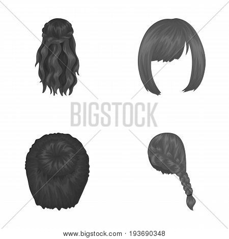 Kara, red braid and other types of hairstyles. Back hairstyle set collection icons in monochrome style vector symbol stock illustration .
