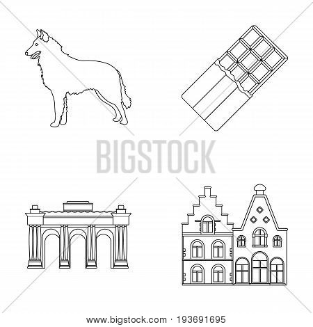 Chocolate, cathedral and other symbols of the country.Belgium set collection icons in outline style vector symbol stock illustration .