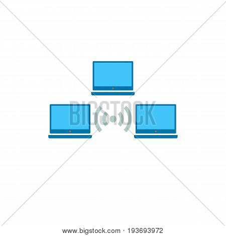 Icon of wifi distribution. Laptop, computer, wireless access point. Wireless technology concept. Can be used for topics like wifi network, server or business