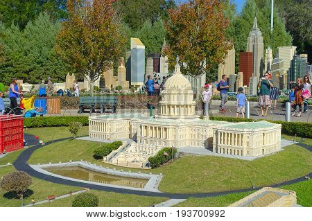 HOUSTON, USA - JANUARY 12, 2017: Miniature of the white house in USA is replete with inspiring reproductions, made with lego pieces.