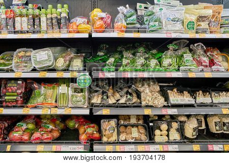 SEOUL, SOUTH KOREA - CIRCA MAY, 2017: inside a grocery store in Seoul. CU is a convenience store franchise chain in South Korea.