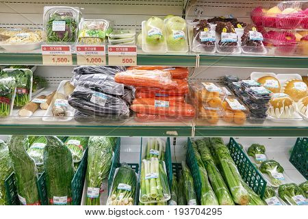 SEOUL, SOUTH KOREA - CIRCA MAY, 2017: inside a grocery store in Seoul. CU is a convenience store franchise chain in South Korea.