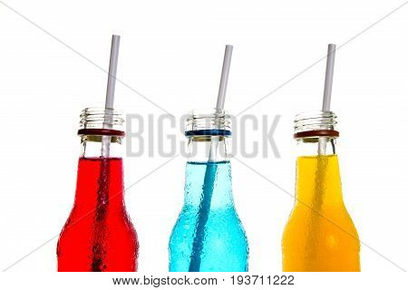 close up the cool colorful drink on white