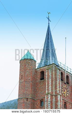 The church spire from the James church Sint Jacobus in Renesse Holland.