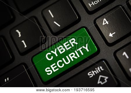 Message on green enter key of keyboard. Computer cyber security concept. Copy space