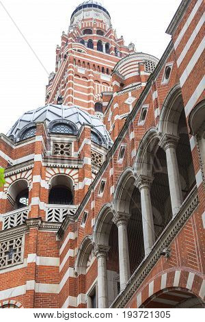 Westminster Cathedral Catholic Church neo-Byzantine style London United Kingdom. It is the largest Catholic church in England and Wales and the seat of the Archbishop of Westminster.