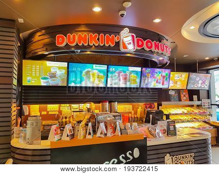 CHIANG MAI THAILAND - JUNE 24 : interior of Dunkin Donuts shop with decoration on June 24 2017 in Chiang mai Thailand.