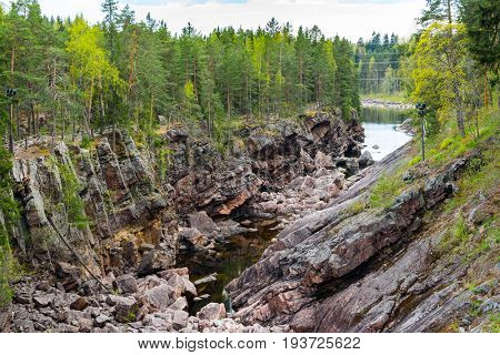 Vuoksa river and rocky canyon view in Imatra, Finland