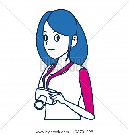 tourist girl character traveler people in blue and fuchsia vector illustration