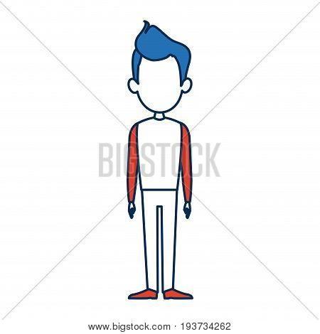 standing man people character with orange and white clothes vector illustration
