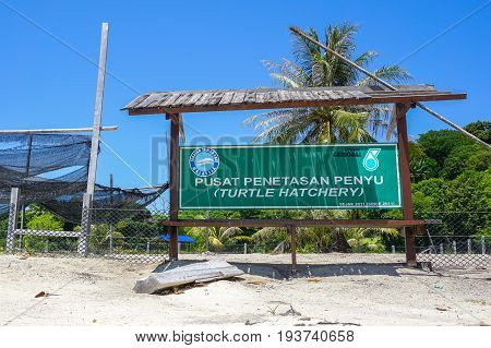 Labuan,Malaysia-May 1,2017:Turtle hatchery located at Rusukan Besar island,Labuan,Malaysia.The Island became the most strategic landing place for two species,hawksbill turtle & green turtle