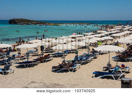 Nissi Beach Resort. White Sand And Crystal Clear Sea Water. Cyprus Island