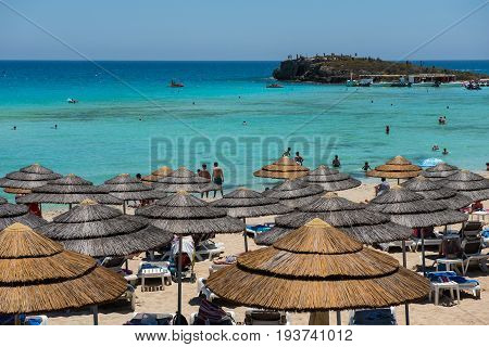 Nissi Beach Resort. White Sand And Crystal Clear Sea Water. Cyprus Island