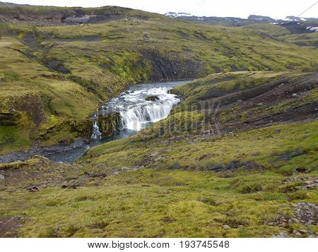 Waterfalls Cascade At River Skoga In Iceland