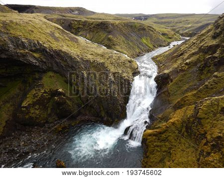 Waterfalls Cascade At River Skoga In Iceland