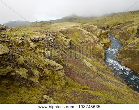 Waterfalls Cascade At River Skoga In Iceland