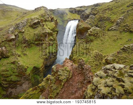 Waterfalls Cascade At River Skoga In Iceland