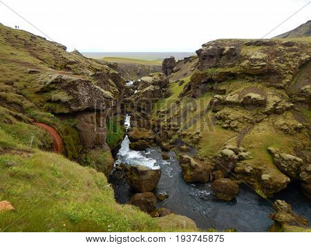 Waterfalls Cascade At River Skoga In Iceland