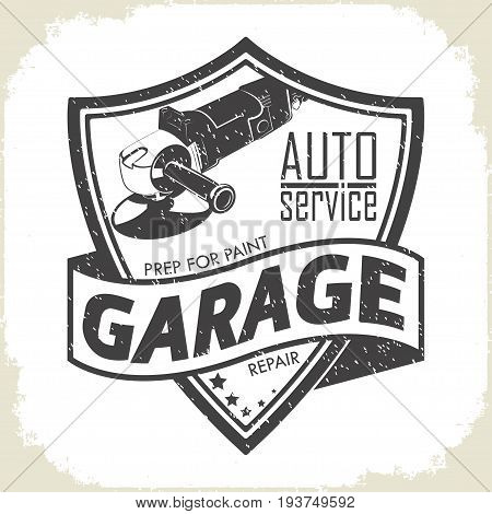 Garage grinder logo design, monochrome style, vector
