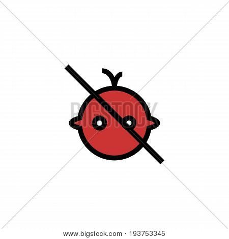 Stop or ban sign with child icon isolated on white background. Children are prohibited vector illustration. Kid is not allowed image. Babies are banned. Color flat design