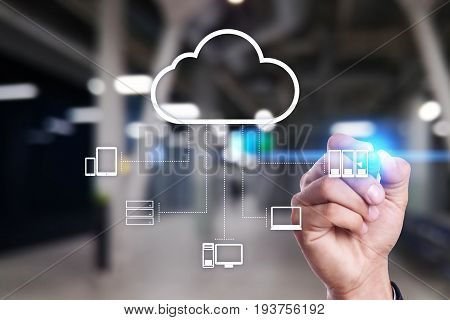 Cloud technology. Data storage. Networking and internet service concept