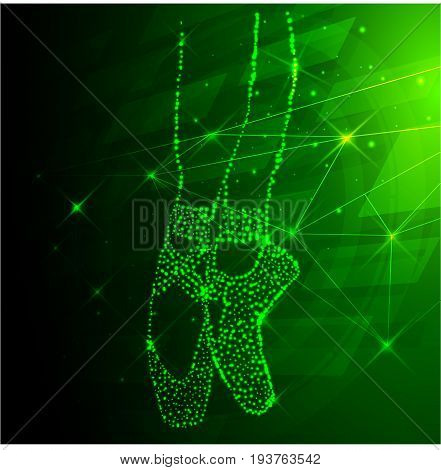 Abstract image of a ballet shoes in the form of a starry sky or space, consisting of points, lines, and shapes in the form of planets, stars and the universe. Vector art