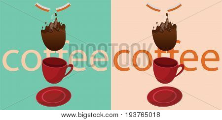 coffee is falling ,  in vintage style have 2 colors