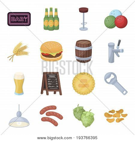 A chair, a beer, a sign, items for a pub.Pub set collection icons in cartoon style vector symbol stock illustration .