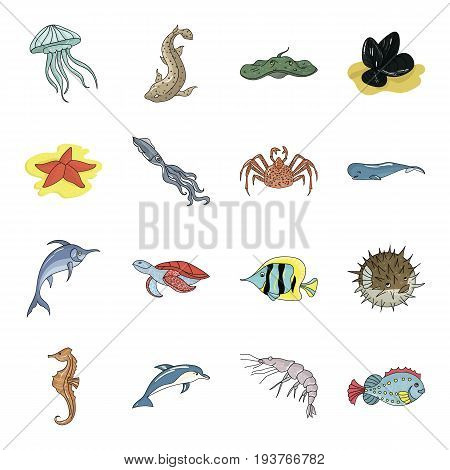 Sea animals set icons in cartoon design. Big collection of sea animals vector symbol stock illustration