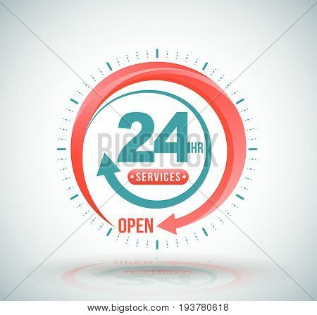 24 Hours Services Banner. Vector Illustration.
