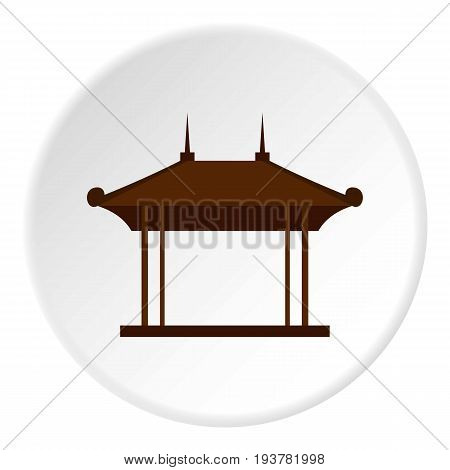 Wooden pavilion icon in flat circle isolated vector illustration for web