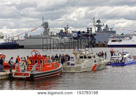 SAINT-PETERSBURG, RUSSIA - 2 JULY 2017: The 8th International Maritime Defence Show in Saint-Petersburg, Russia