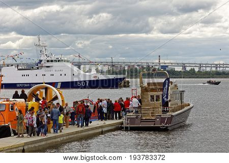 SAINT-PETERSBURG, RUSSIA - 2 JULY 2017: The 8th International Maritime Defence Show in Saint-Petersburg, Russia