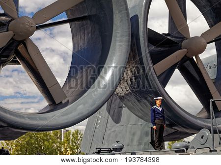 SAINT-PETERSBURG, RUSSIA - 2 JULY 2017: The 8th International Maritime Defence Show in Saint-Petersburg, Russia