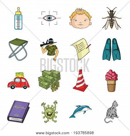 dolphin, livestock, cat and other  icon in cartoon style. virus, bacteria, monster icons in set collection.