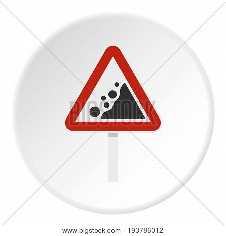 Rockfall traffic sign icon in flat circle isolated vector illustration for web