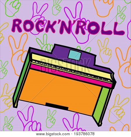 Colorfull piano on music, rock'n'roll background. Vector.