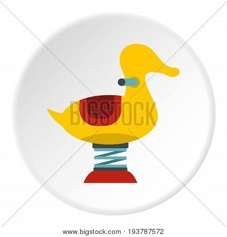 Yellow duck spring see saw icon in flat circle isolated vector illustration for web