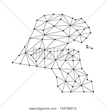 Kuwait map of polygonal mosaic lines network rays and dots vector illustration.