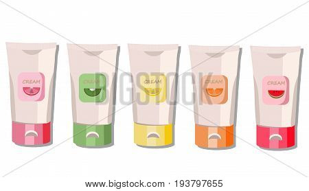 Cream package set. Fruit fragrance. Watermelon, kiwi orange handcream logo