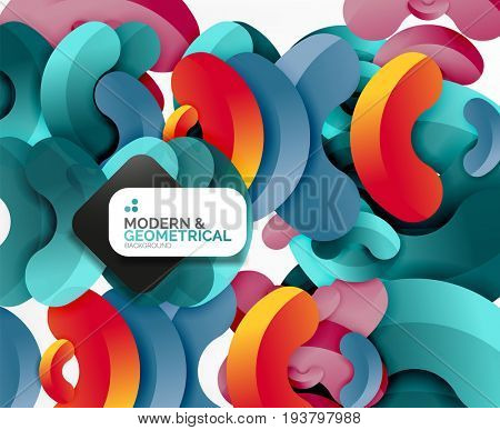 Abstract color geometric round shapes on white - elements with shadow, colorful composition